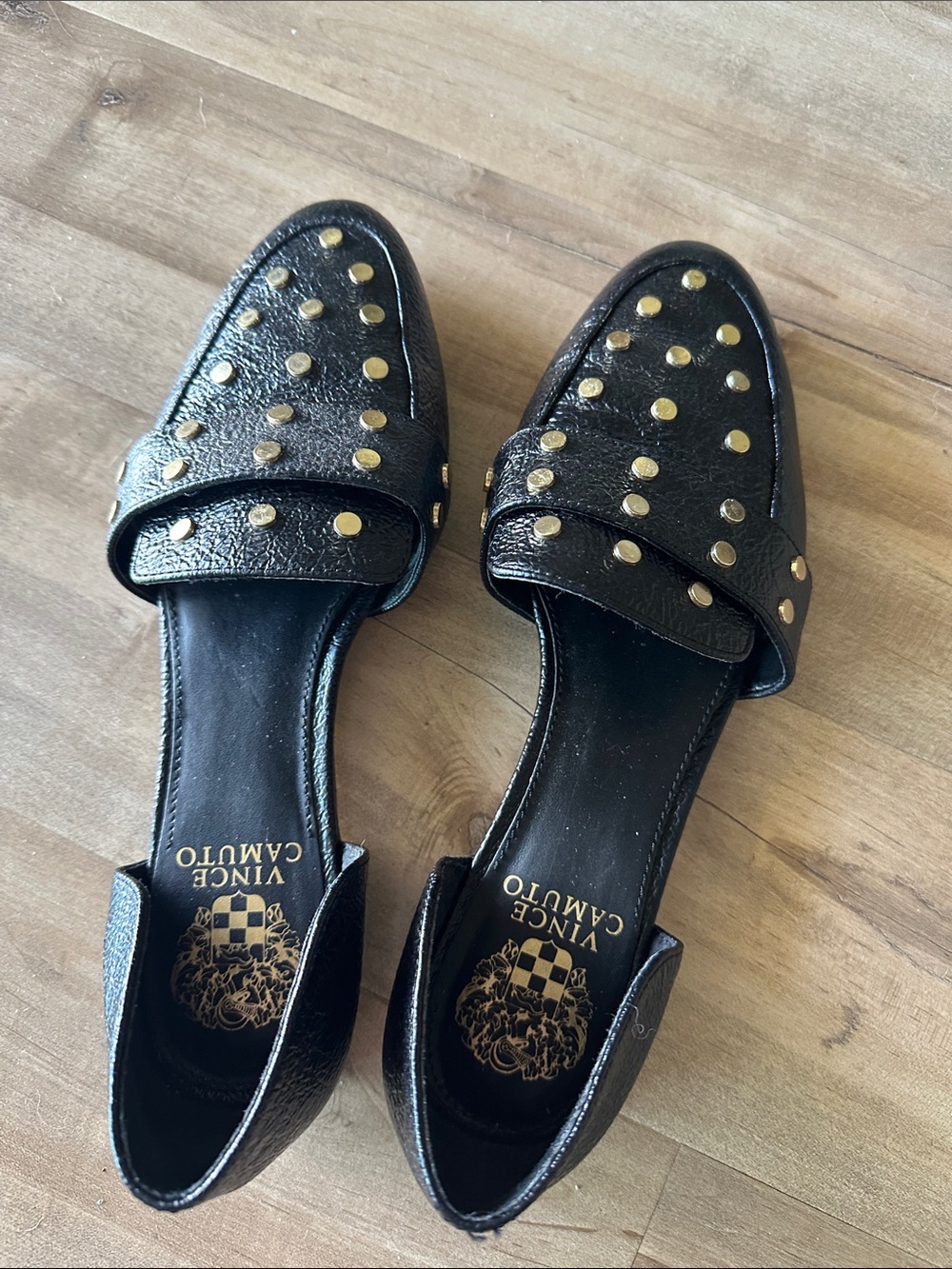 Vince Camuto Black Leather Studded D'Orsay Mules